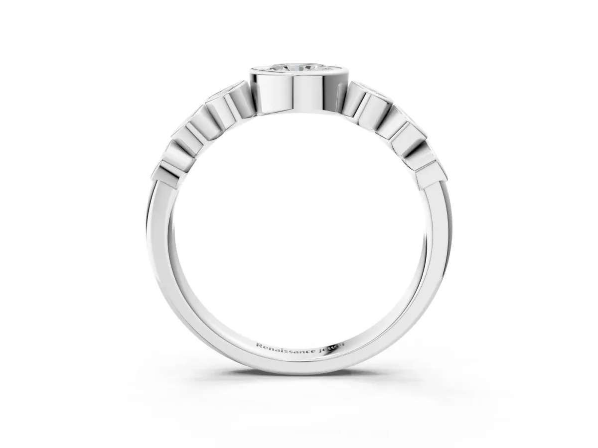 Bezel Set Oval Diamond Half Eternity Band Silver