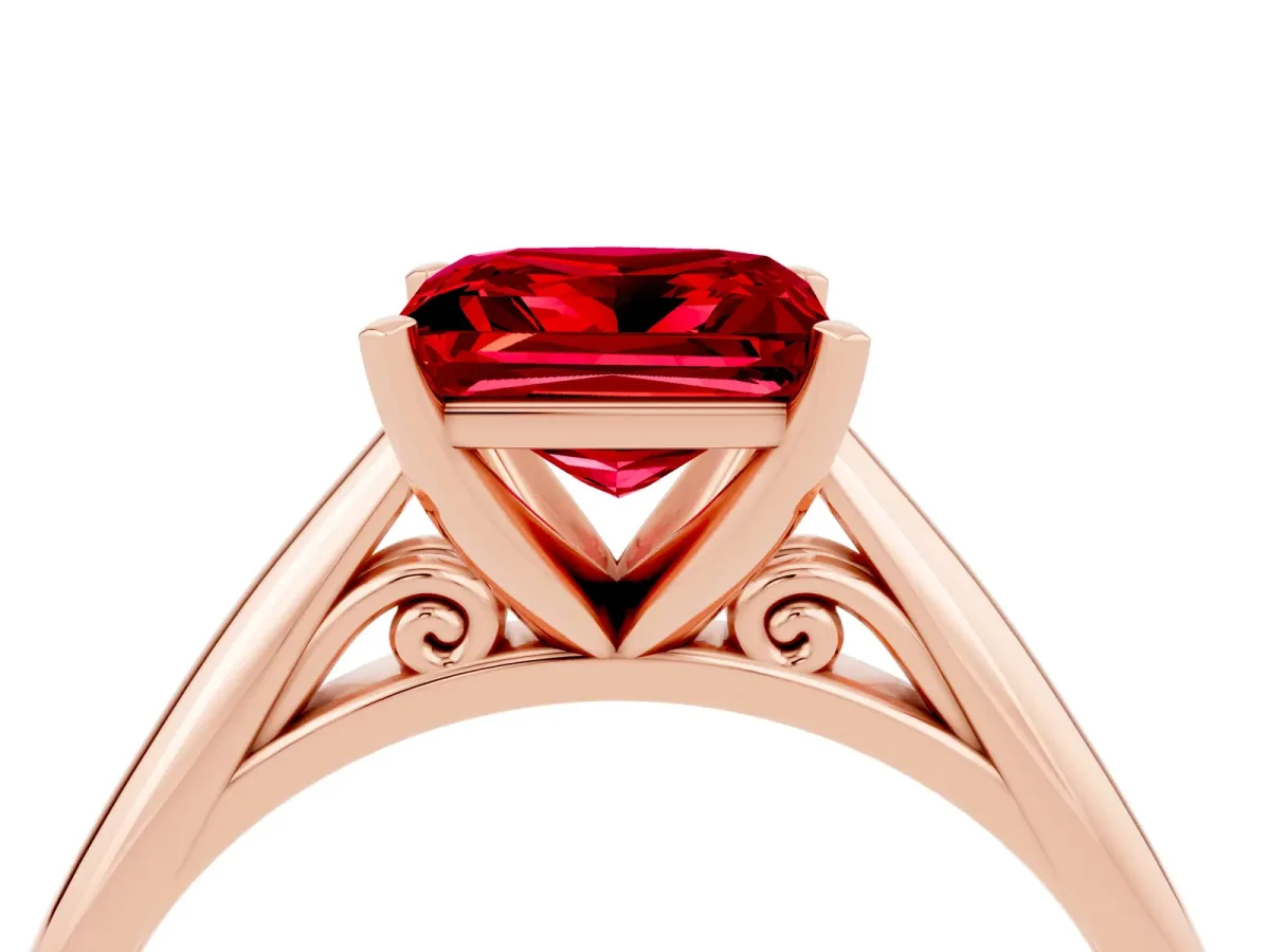 Princess Cut Ruby Solitaire Engagement Ring with Cathedral Setting and Four-Prong Mount Rose gold