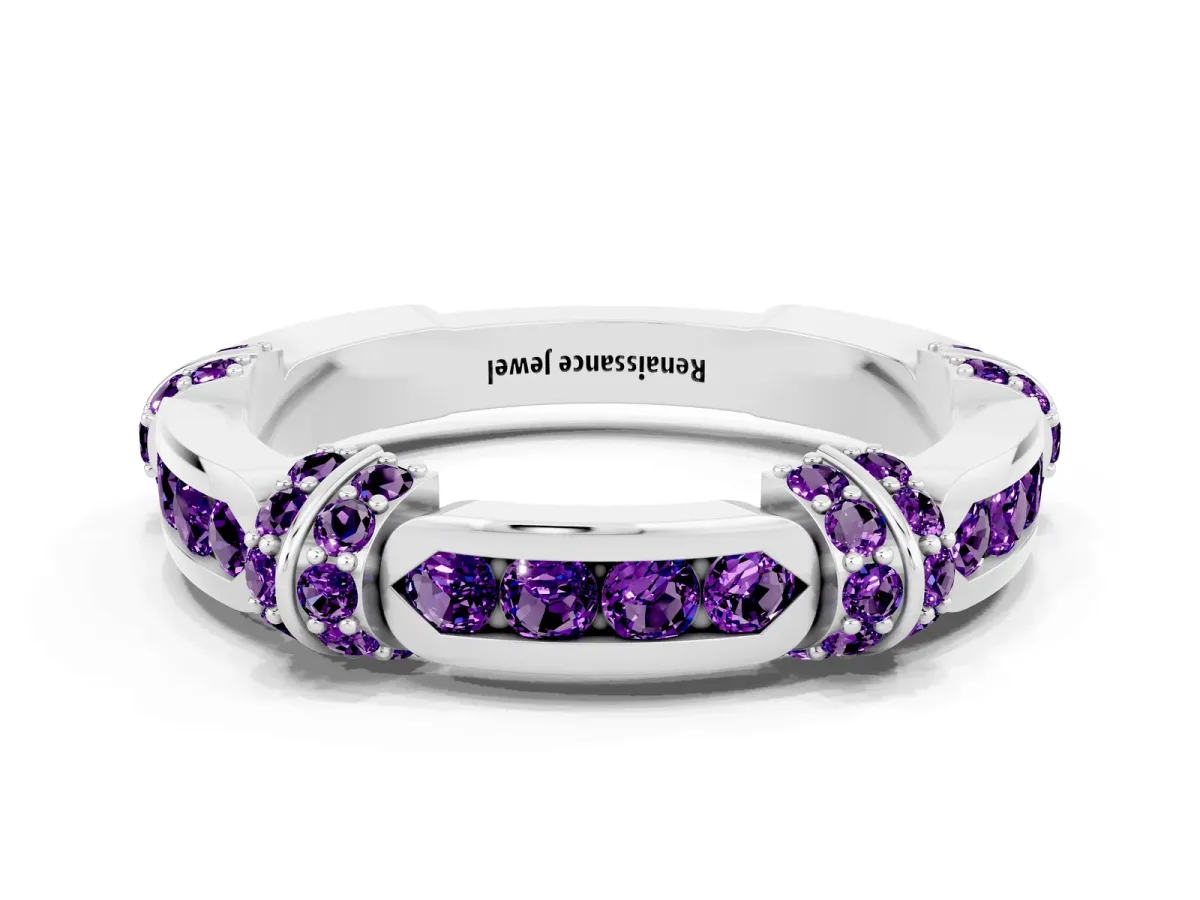 Pavé Round Amethyst Link Band with Bezel Setting Silver