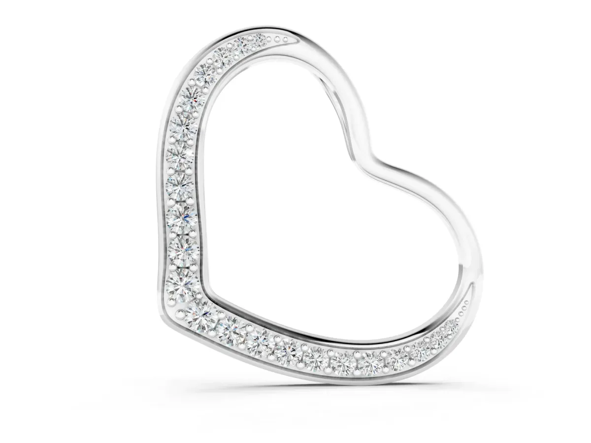 Pavé Round Diamond Open Heart Pendant Silver