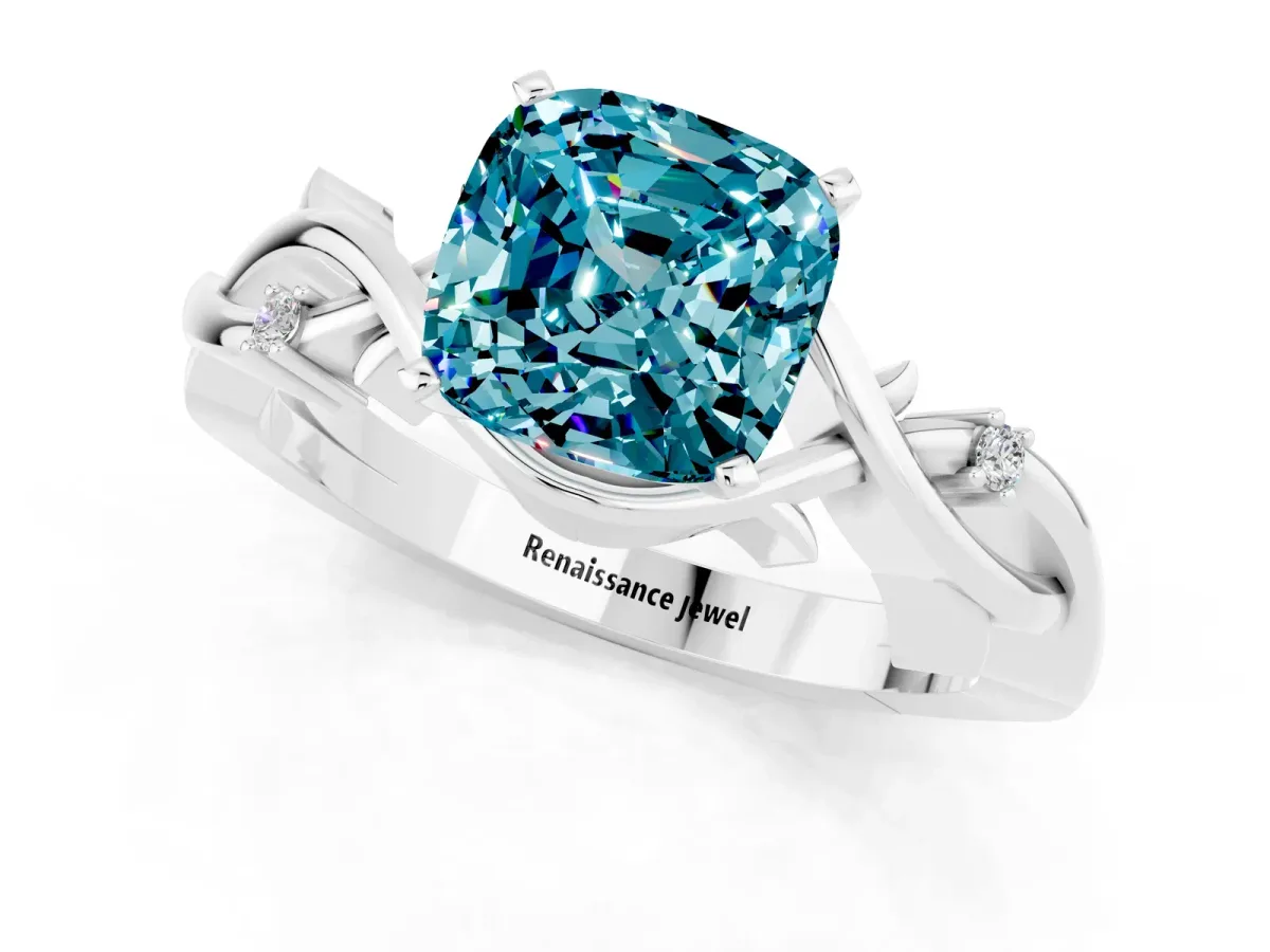 Cushion Cut Blue Topaz Solitaire Ring with Twisted Band and Prong Setting Silver