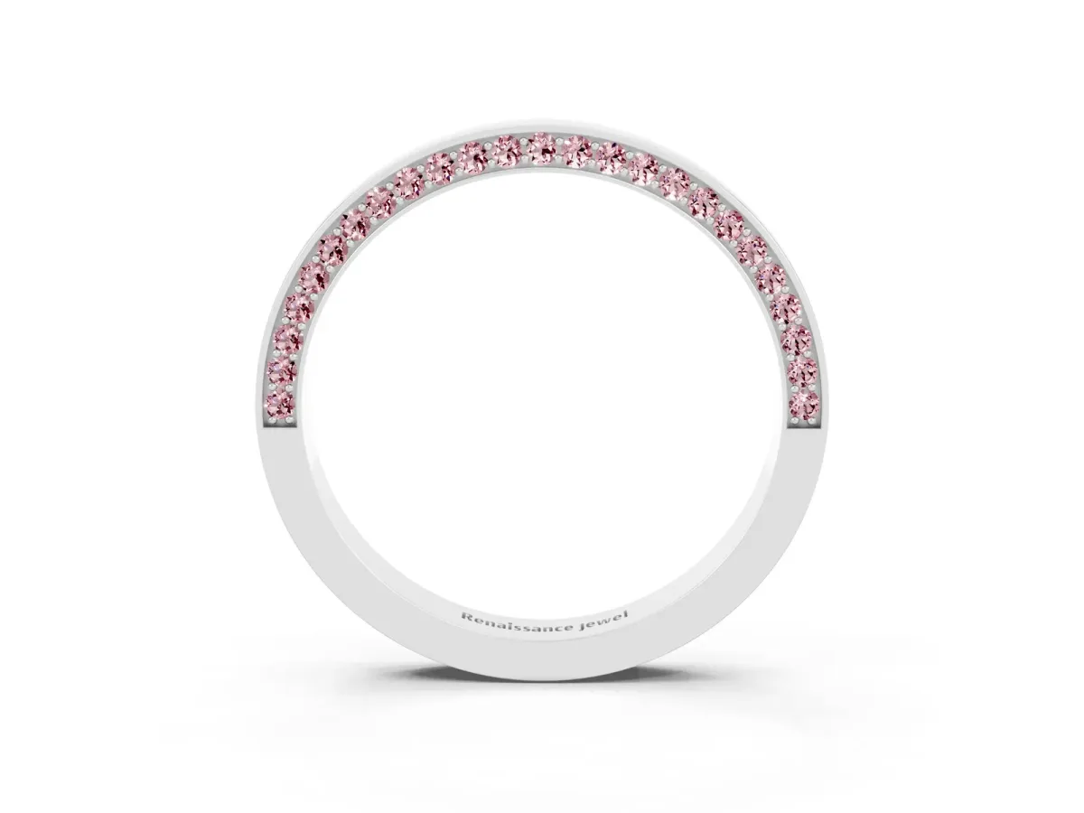 Pavé Round Morganite Channel Set Band Silver