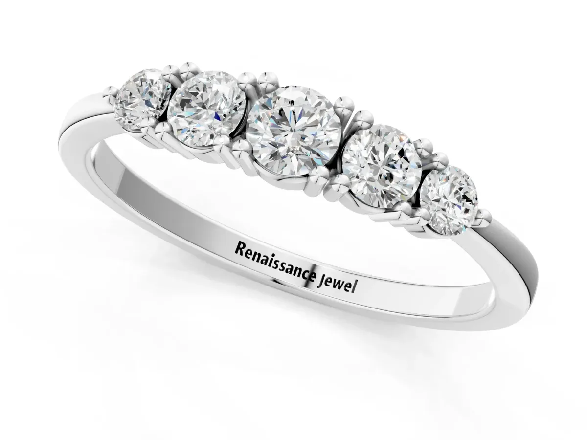 Round Brilliant Diamond Half-Eternity Band with Prong Setting Silver