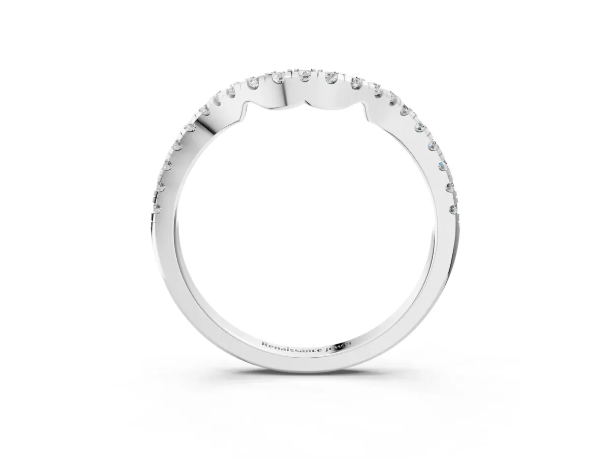 Round Diamond Pavé-Set Contoured Wedding Band Silver