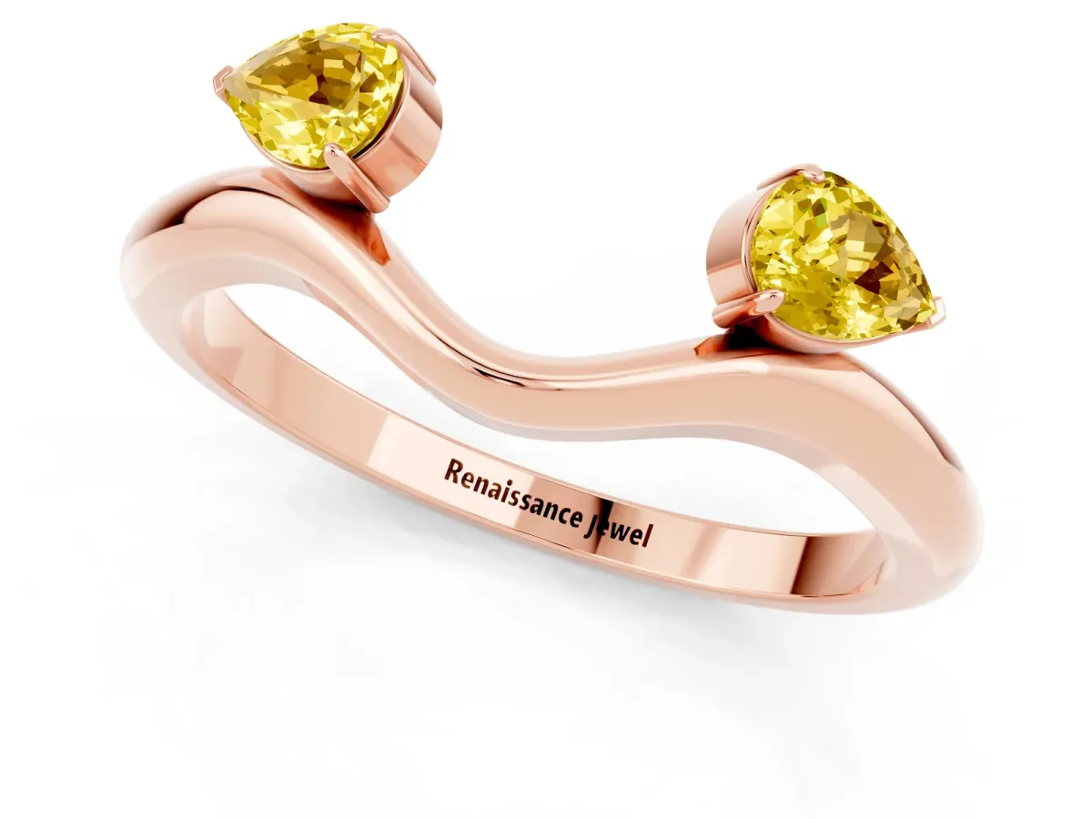 Pear Cut Yellow Sapphire Two-Stone Open Band Ring with Prong Setting Rose gold