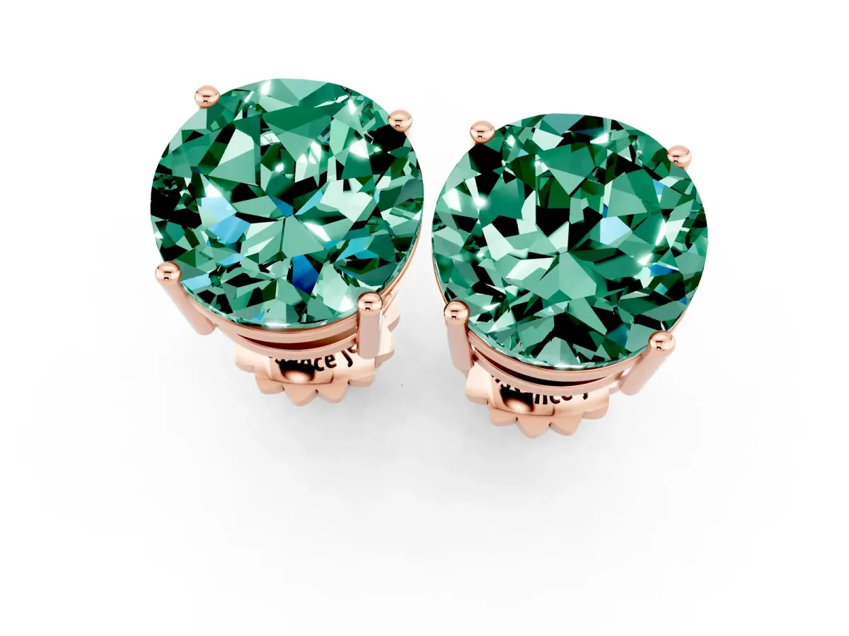 Round Cut Green Sapphire Stud Earrings Rose gold