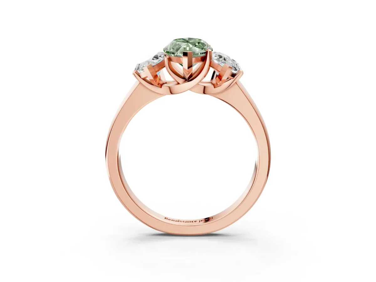 Fancy Green Three-Stone Marquise Cut Cut Solitaire Ring with Classic Prong Setting Rose gold