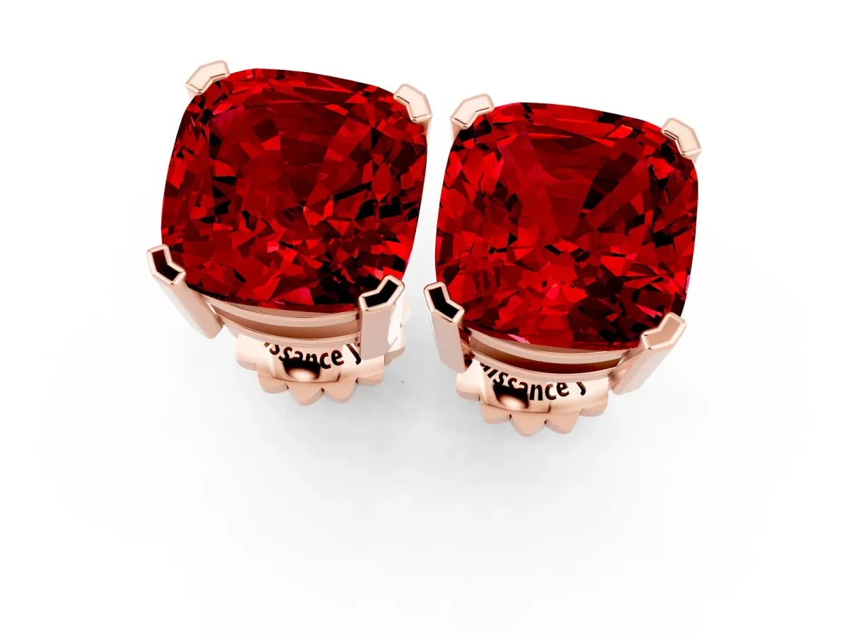 Cushion Cut Ruby Stud Earrings Rose gold