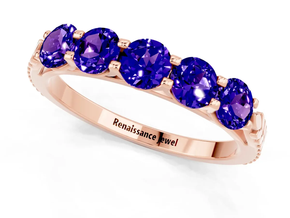 Five-Stone Round Tanzanite Prong-Set Band Rose gold