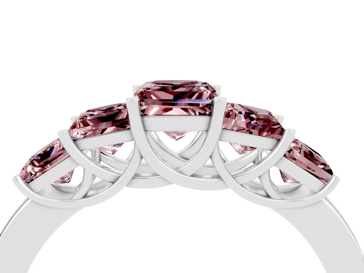 Princess Cut Five-Stone Morganite Ring with Classic Prong Setting White gold