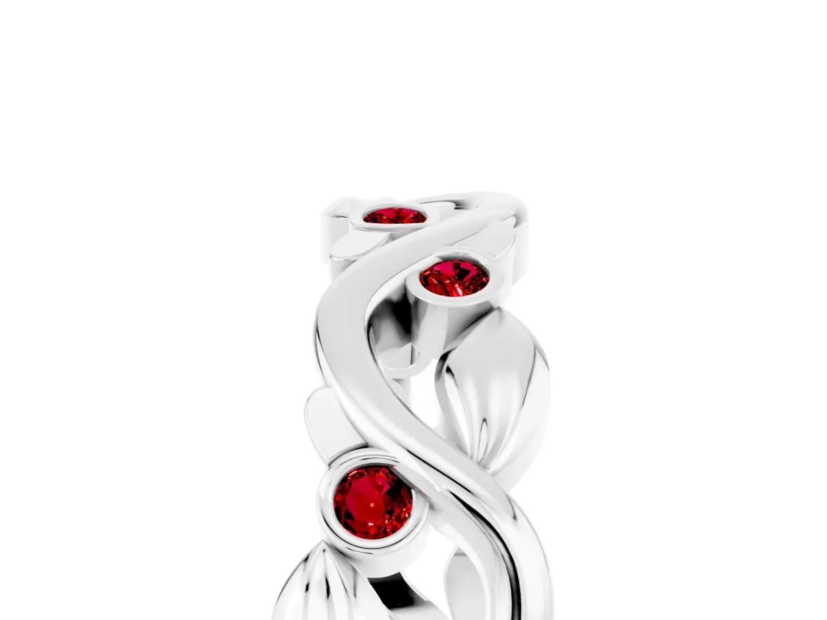 Round Ruby Leaf Eternity Band with Bezel Setting White gold