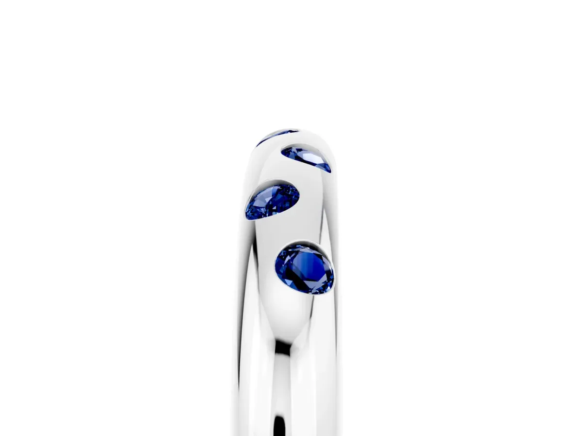 Round Blue Sapphire Flush-Set Comfort Fit Band White gold