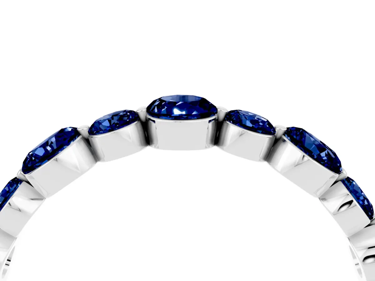 Round Blue Sapphire Scalloped Prong Set Eternity Band Silver