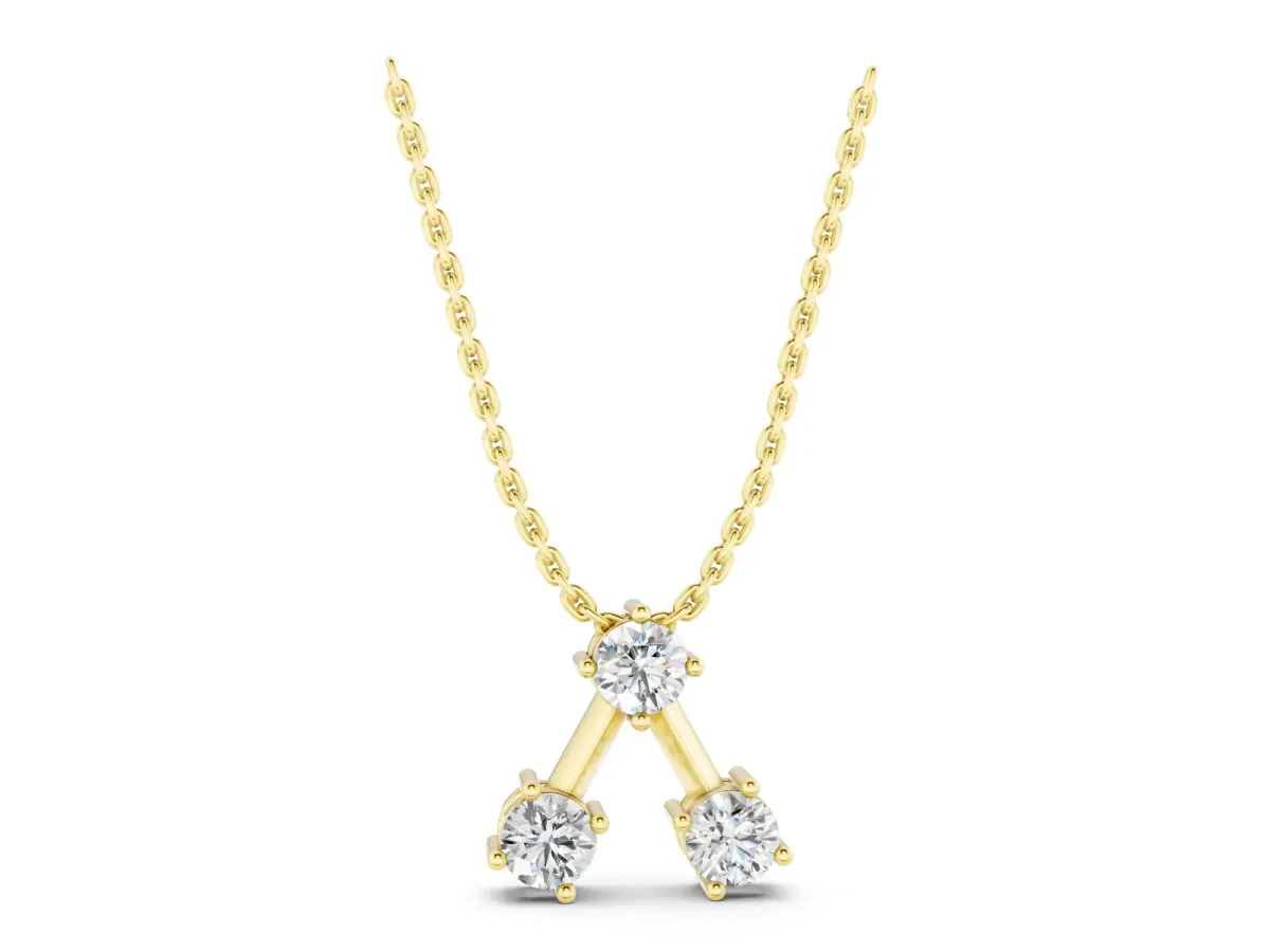 Three-Stone Round Diamond Prong Set Pendant Yellow gold