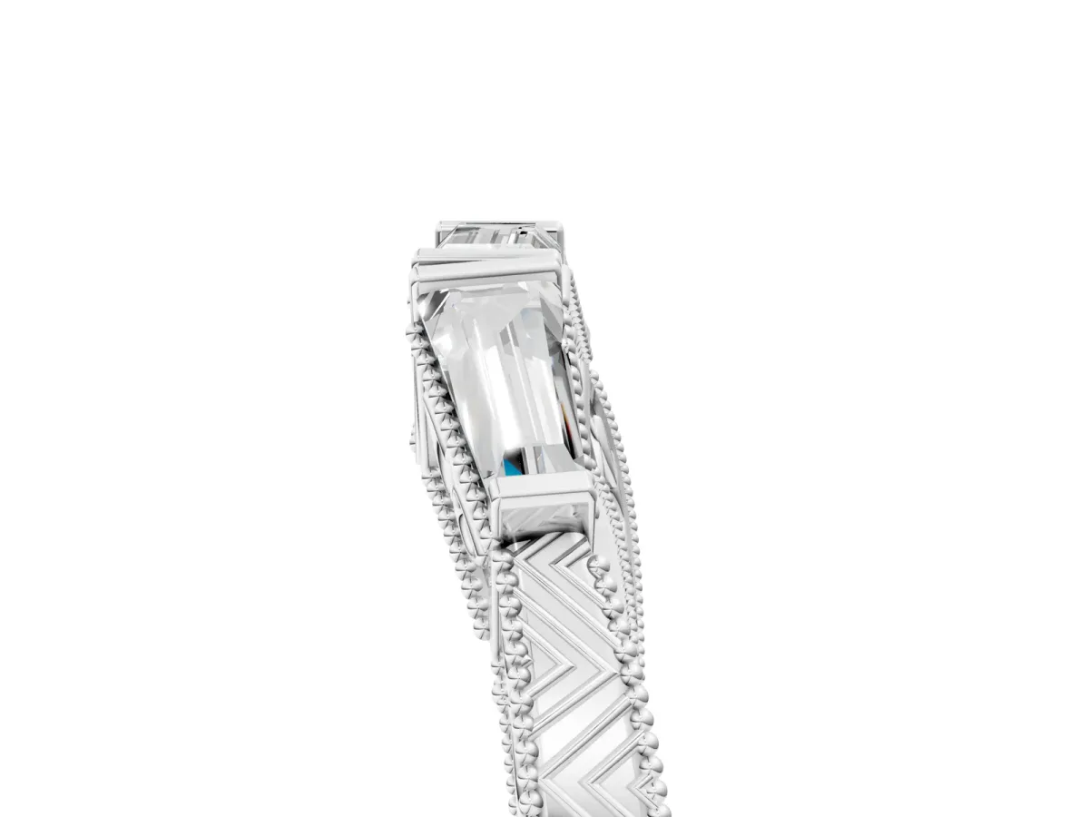 Baguette Cut Channel Set Milgrain Band with V-Prong Setting Platinum