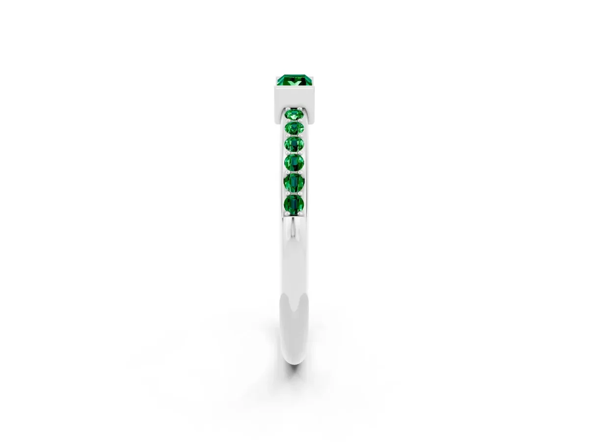 Baguette Emerald Pavé Band with Bar Setting Silver