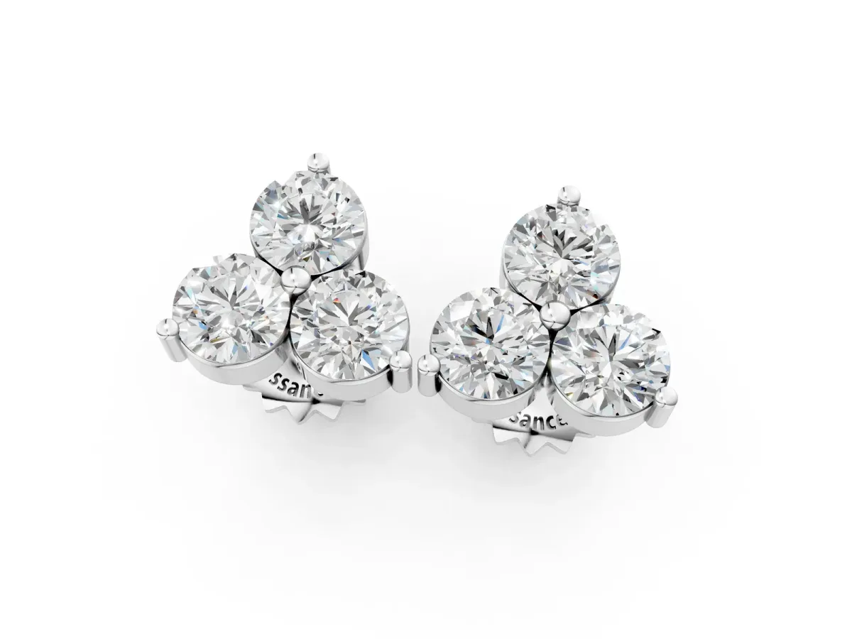 Triangular Cluster Round Diamond Stud Earrings with Prong Setting White gold
