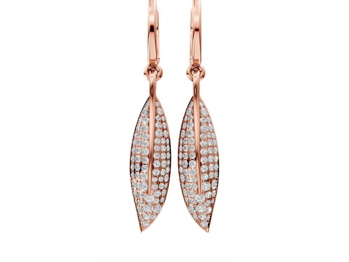 Round Diamond Pavé Leaf Huggie Drop Earrings Rose gold