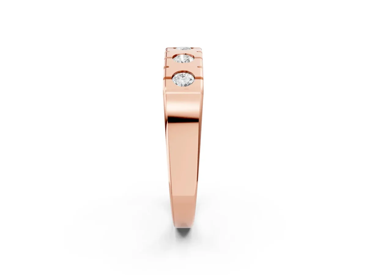 Channel Set Round Diamond Flat Band with Prong Setting Rose gold