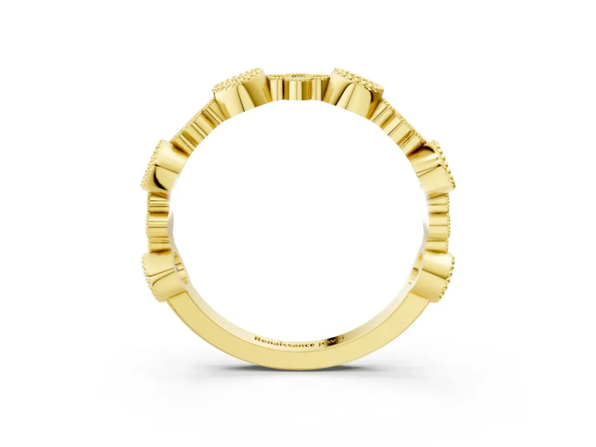 Milgrain Bezel Set Round Diamond Cluster Eternity Band Yellow gold