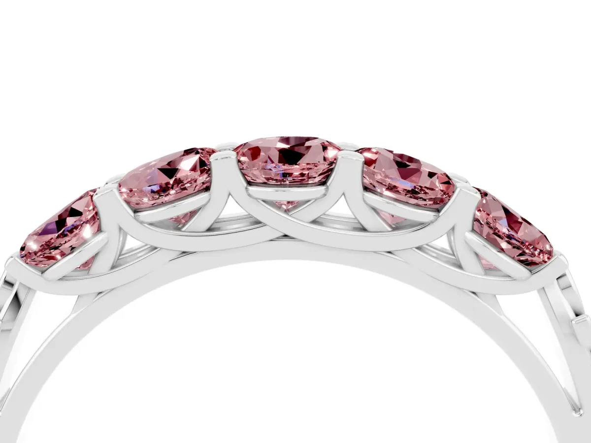 Five-Stone Round Morganite Prong-Set Band Silver
