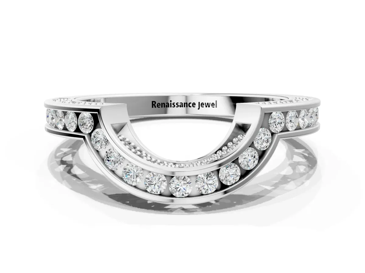 Round Channel-Set Diamond Contour Band Silver