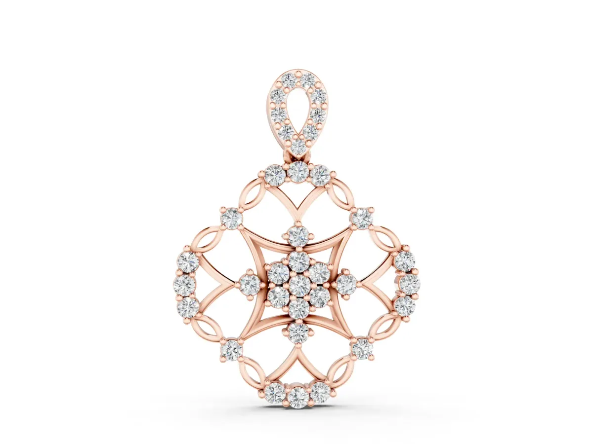 Round Diamond Halo Pendant with Pavé Setting Rose gold