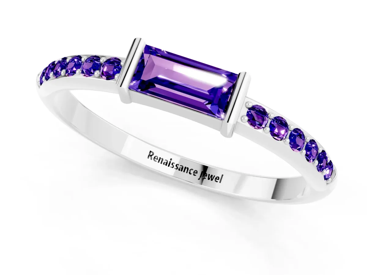 Baguette Tanzanite Pavé Band with Bar Setting White gold