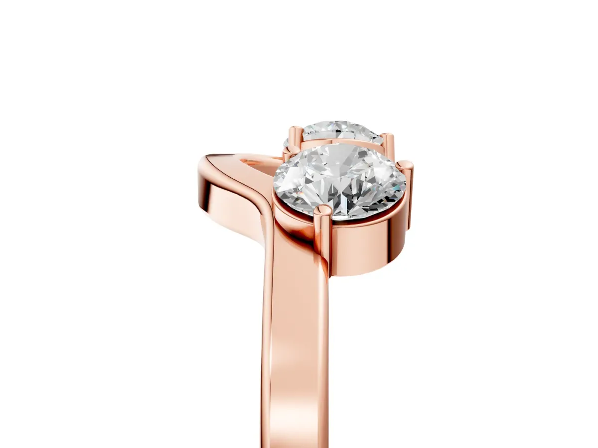 Dual Round Diamond Open Band Ring with Prong Setting Rose gold