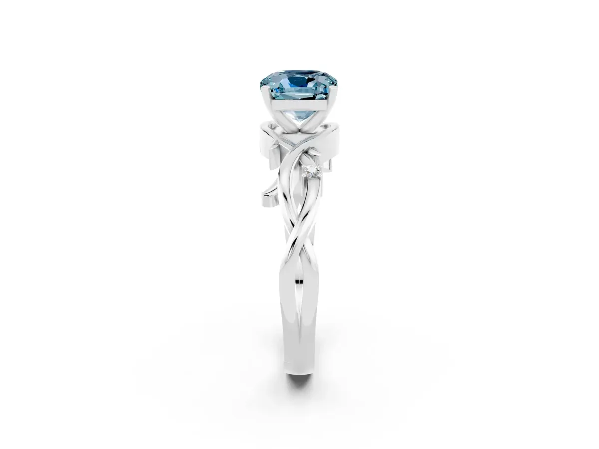 Cushion Cut Aquamarine Solitaire Ring with Twisted Band and Prong Setting Silver