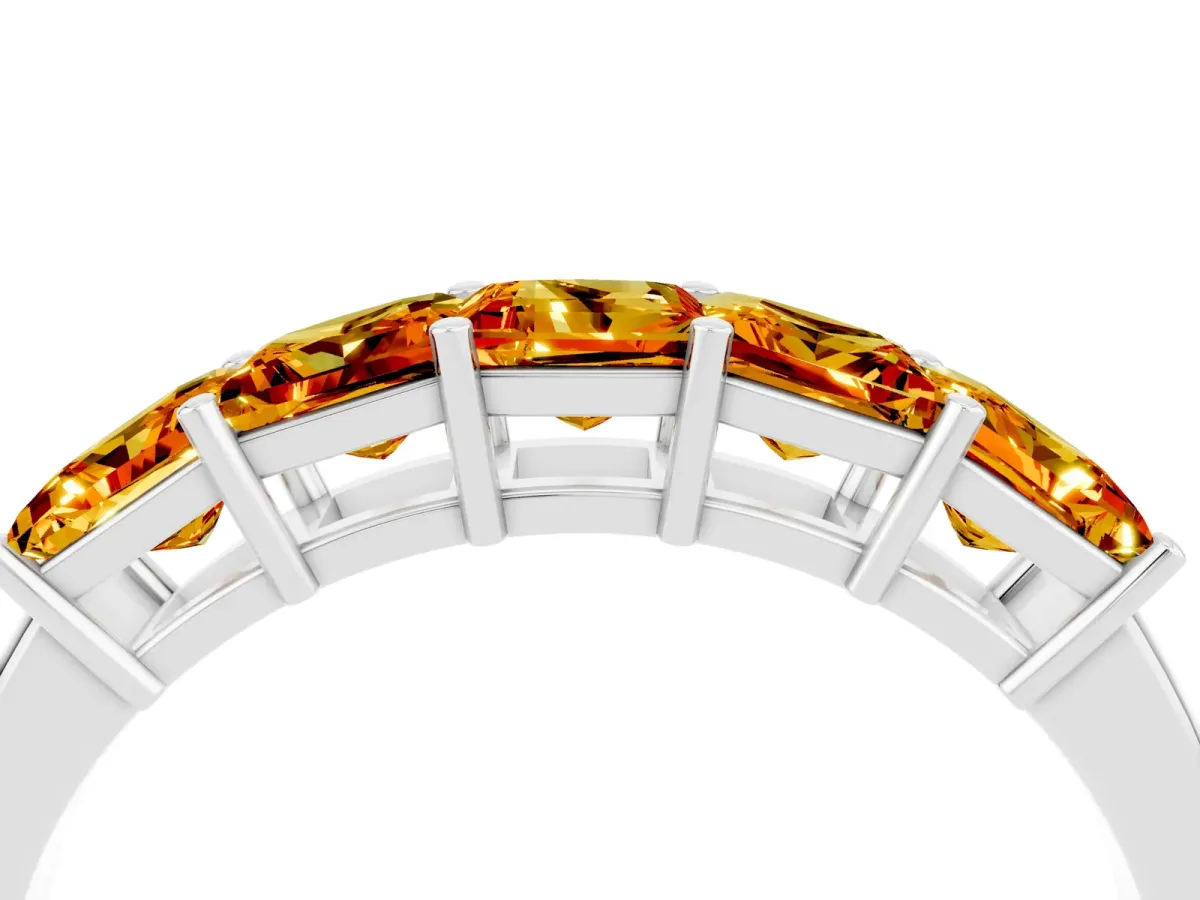 Princess Cut Five-Stone Citrine Band with Prong Setting Platinum