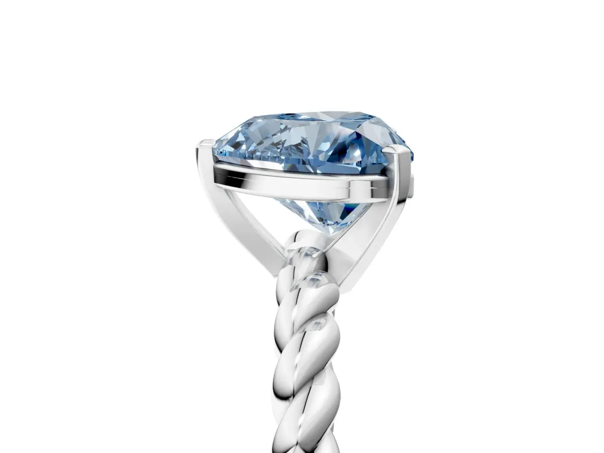 Fancy Blue Heart Cut Cut Solitaire Twisted Band with Four-Prong Setting Platinum