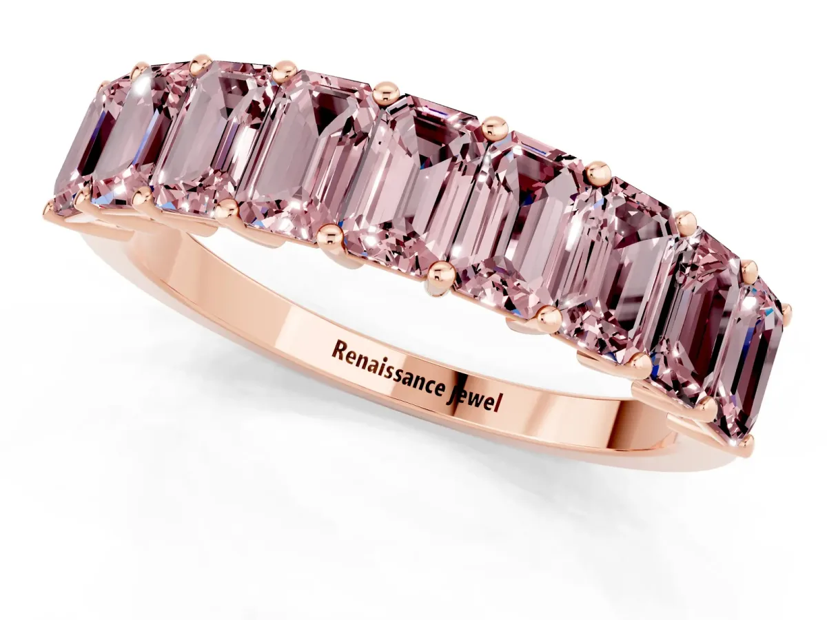 Emerald Cut Morganite Prong-Set Eternity Band Rose gold