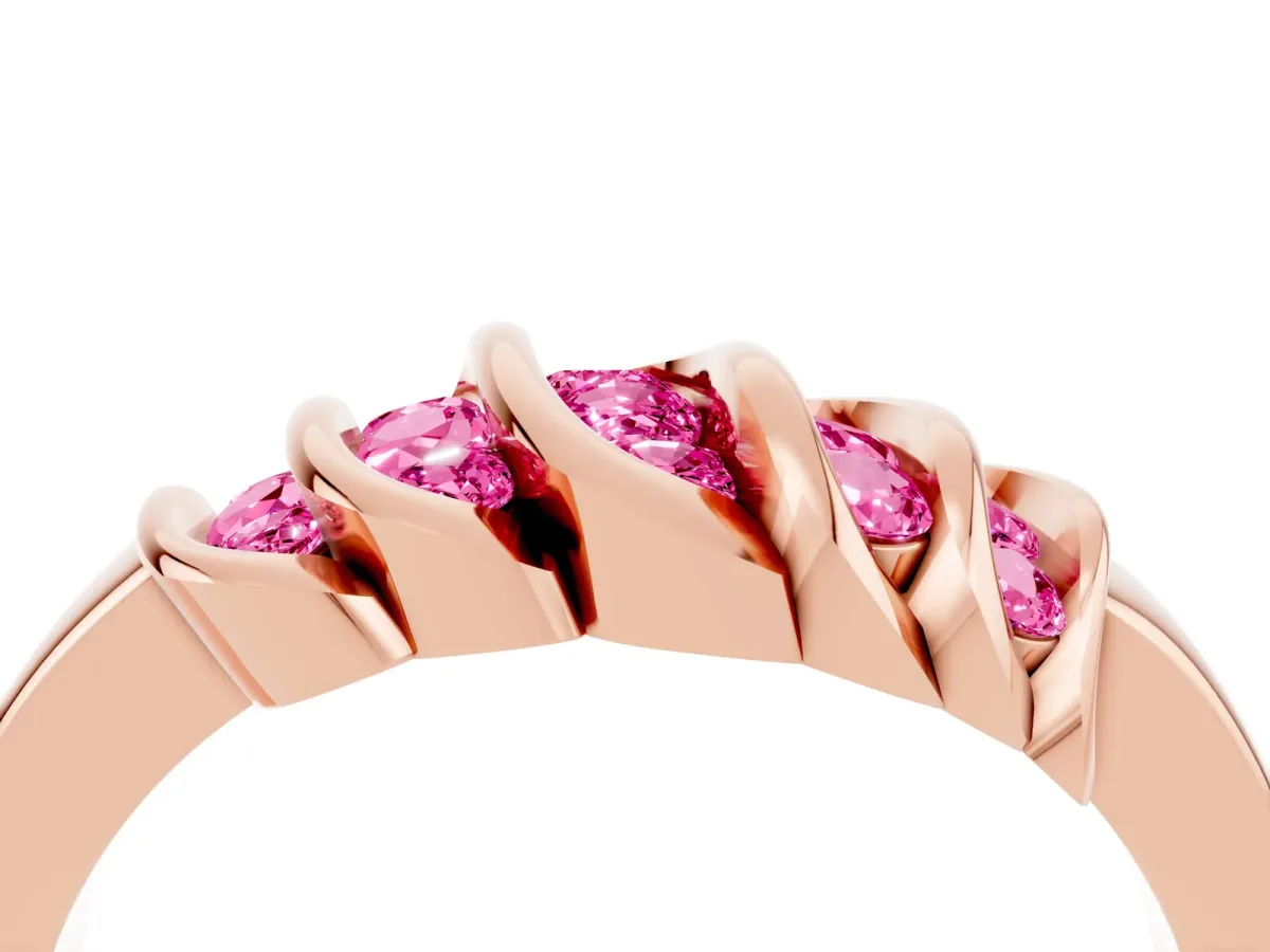Round Pink Sapphire Multi-Row Crossover Band Rose gold