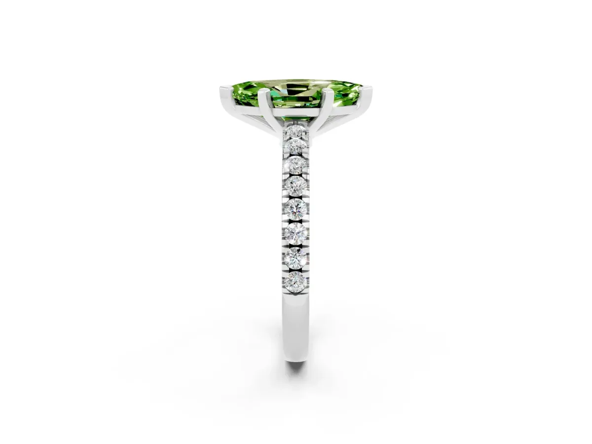 Marquise Cut Solitaire Peridot with Pavé Band and Four-Prong Setting Silver