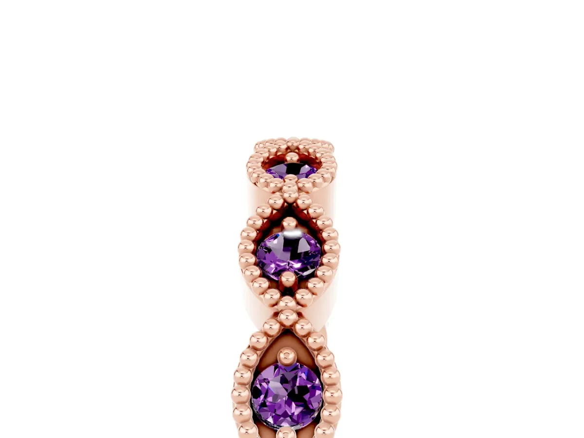Milgrain Marquise Amethyst Half Eternity Band with Bezel Setting Rose gold