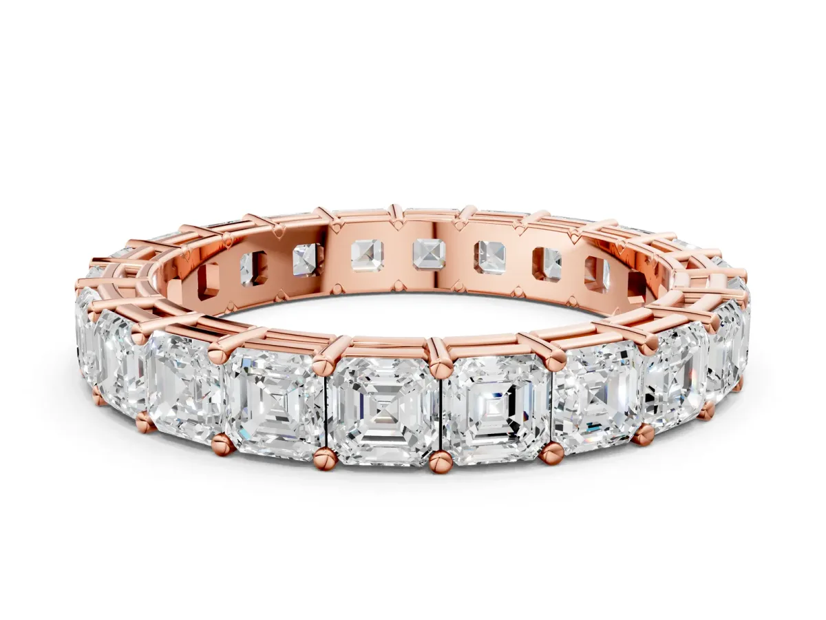 Asscher Cut Eternity Band with Shared Prong Setting Rose gold