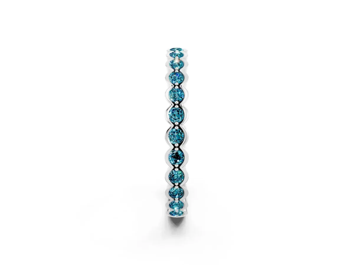 Round Blue Topaz Bezel Set Eternity Band Silver