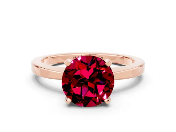 Round Cut Garnet Solitaire Engagement Ring with Classic Band and Four-Prong Setting Rose gold