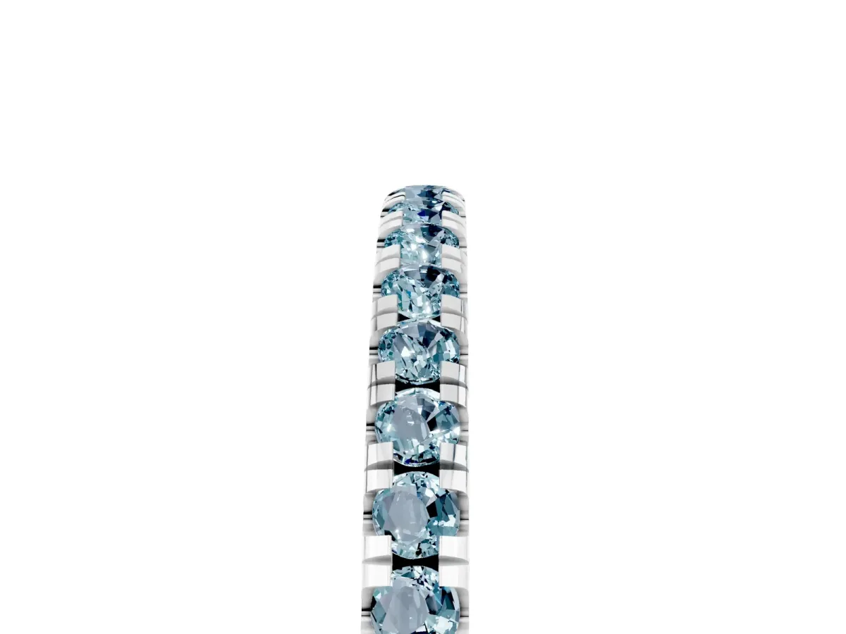 Pavé Round Aquamarine Half Eternity Band with Shared Prong Setting Silver