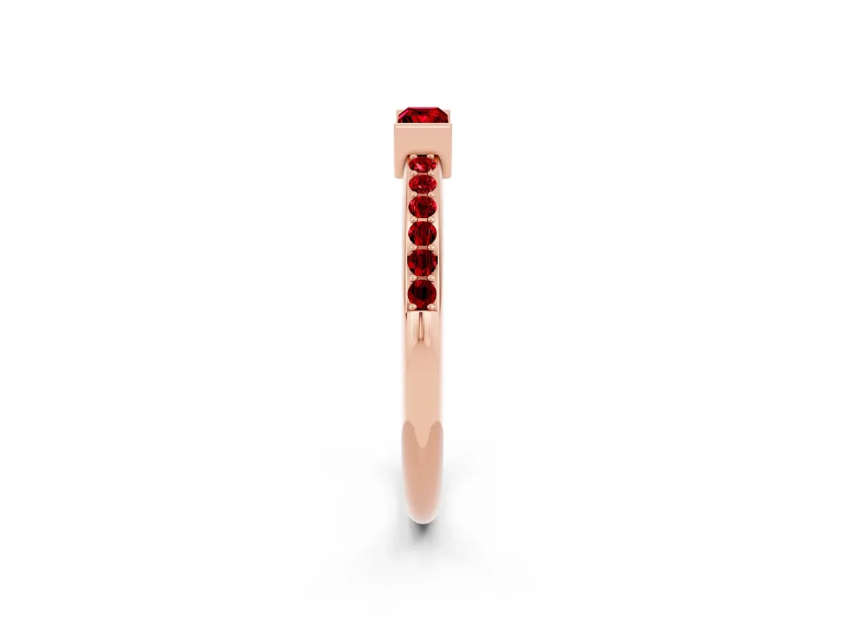 Baguette Ruby Pavé Band with Bar Setting Rose gold
