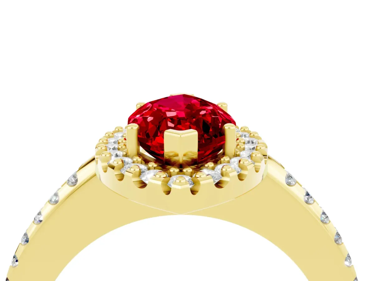 Marquise Cut Ruby Pavé Halo Ring with Four-Prong Setting Yellow gold