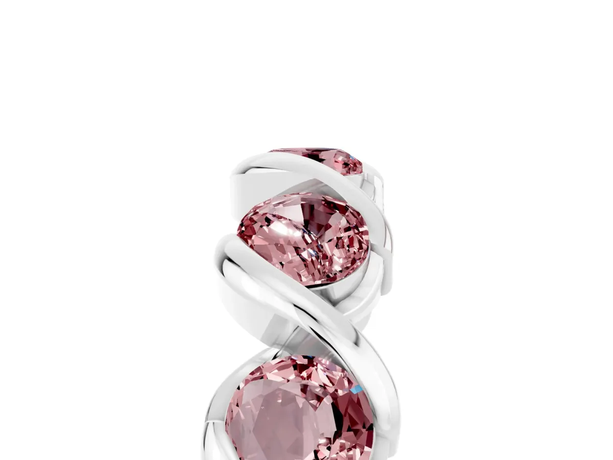 Round Morganite Wave Band with Channel Setting and Shared Prongs Silver