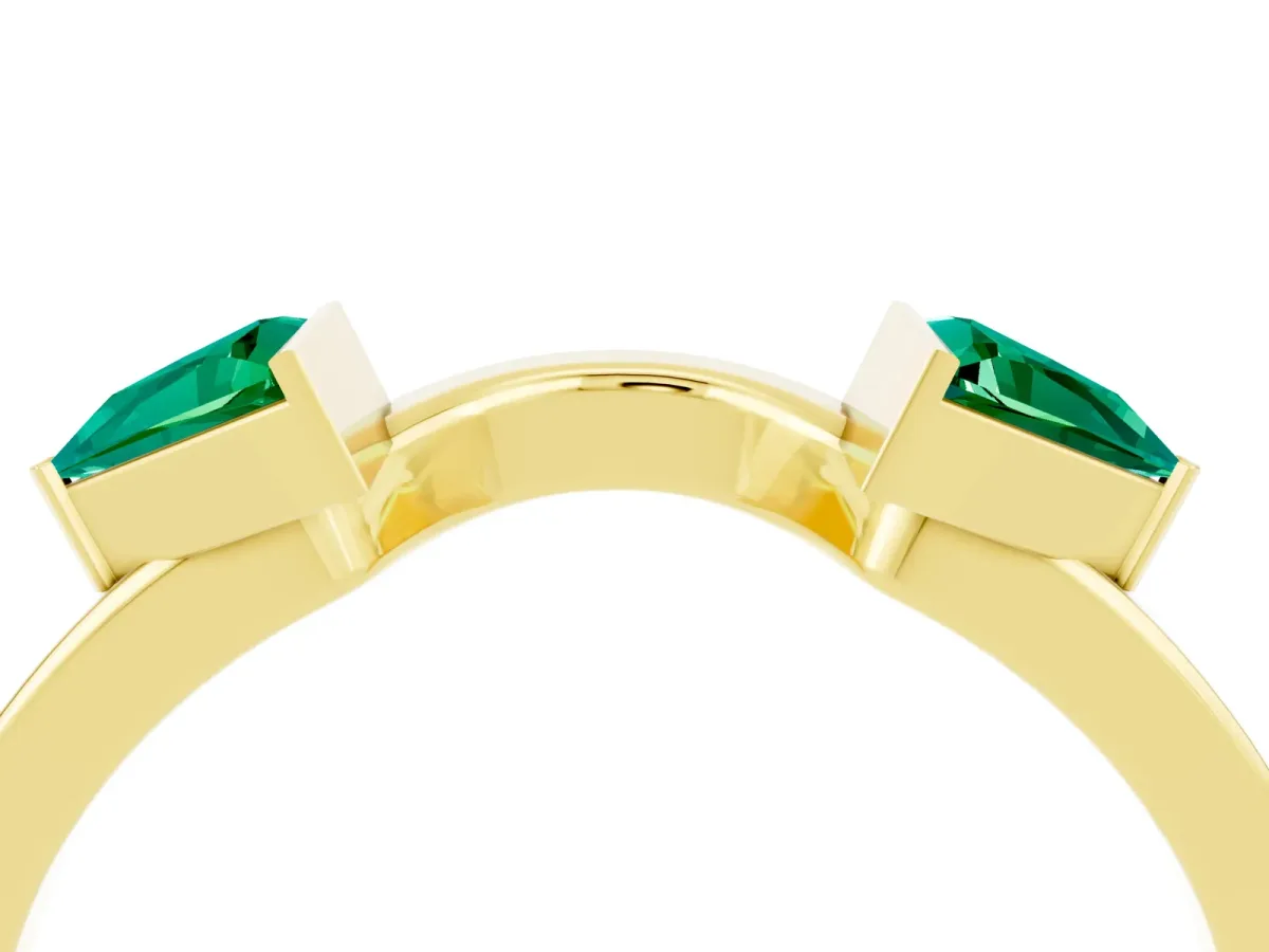 Trillion Emerald Open Band Ring with Bezel Setting Yellow gold