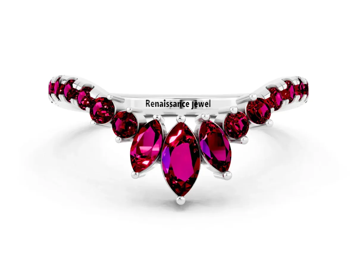 Chevron Marquise and Round Garnet Open Band with Prong Setting Silver