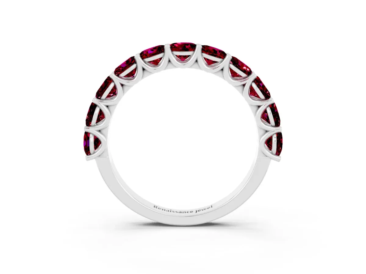 Round Garnet Shared Prong Eternity Band Platinum