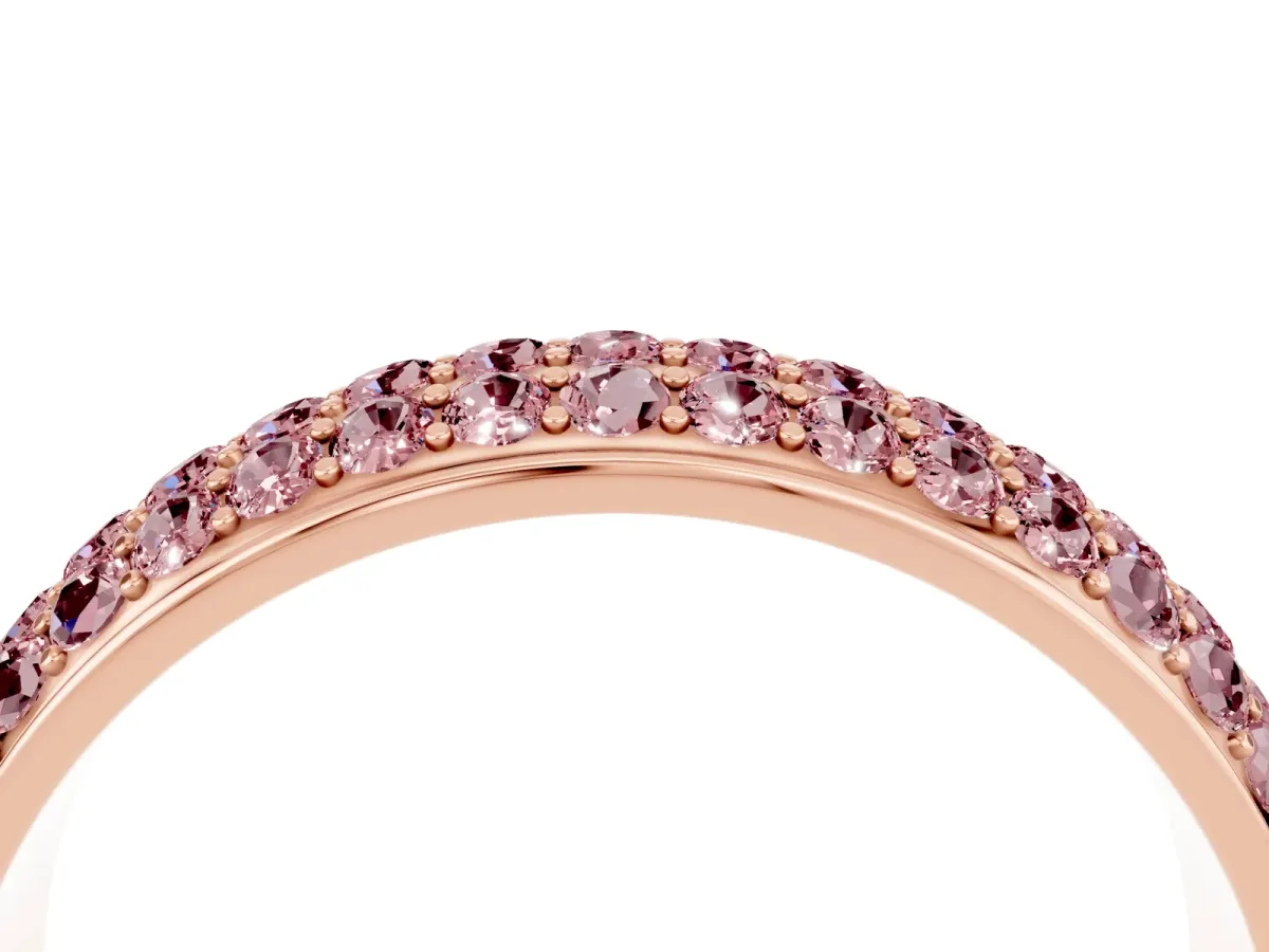 Three-Row Round Morganite Eternity Band with Shared Prong Setting Rose gold