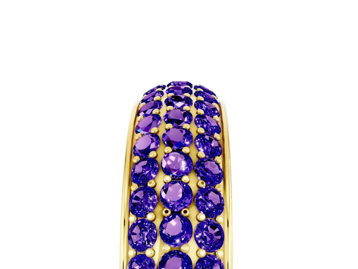 Three-Row Round Tanzanite Eternity Band with Shared Prong Setting Yellow gold