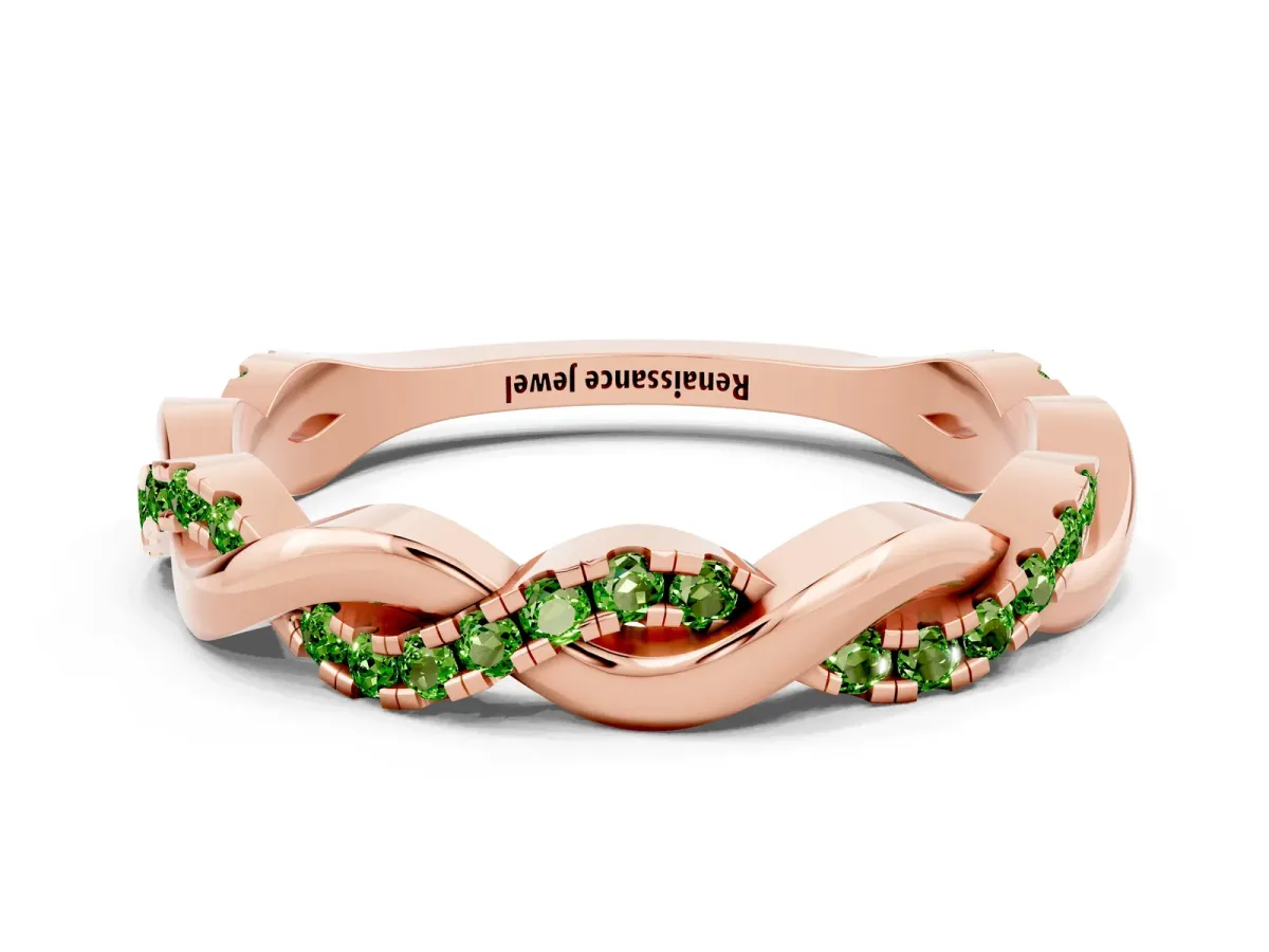Round Peridot Twist Eternity Band with Pavé Setting Rose gold