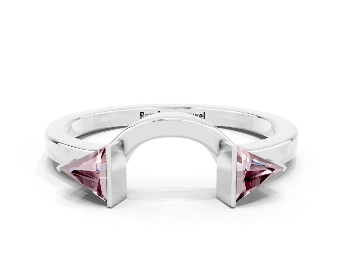 Trillion Morganite Open Band Ring with Bezel Setting Platinum